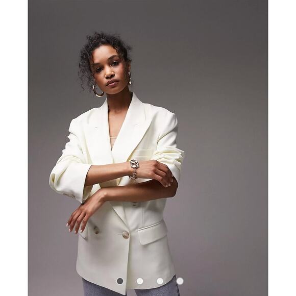 TOPSHOP New Womens 90s Double Breasted Oversized Blazer Cream 12 Academia Career - Picture 2 of 13